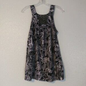 Agenda women's size L black and white leaf print sleeveless top